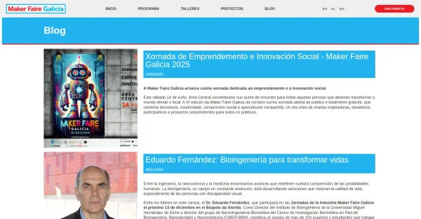 Screenshot of Maker Faire Galicia — Plataforma web oficial project - Landing Pages
